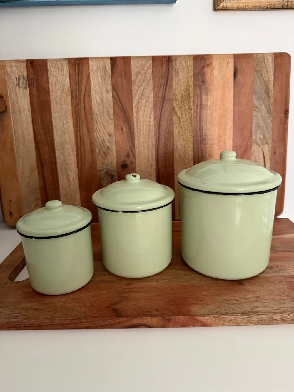 Vintage-Style Green Coffee Tea Sugar Enamel Canister Set